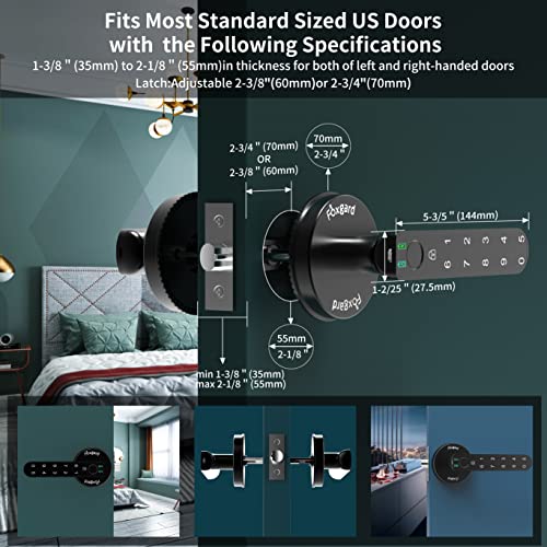 Fingerprint Door Lock, Foxgard Biometric Door Lock, Keyless Entry Door Lock With Keypad,Smart Door Knob With 100 Fingerprints, 50 Codes, Auto Lock Mode For Home,Bedroom, Office, Hotel(Black) #TOP4