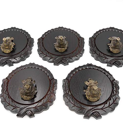 GTK - Juego de 5 placas de cuña talladas oscuras AF 16 cm con 5 piezas de cabeza de cuña, portada grande, tabla de cuñas, cartel para trofeos