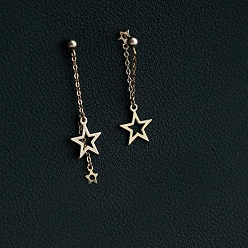 Dainty Lucky Star Dangle Stud Earrings S925 Sterling Silver for Women Girls Threader Tassel Chain Drop Dangling Charm Earring Hoops Hypoallergenic Chic Jewelry Xmas Gifts BFF