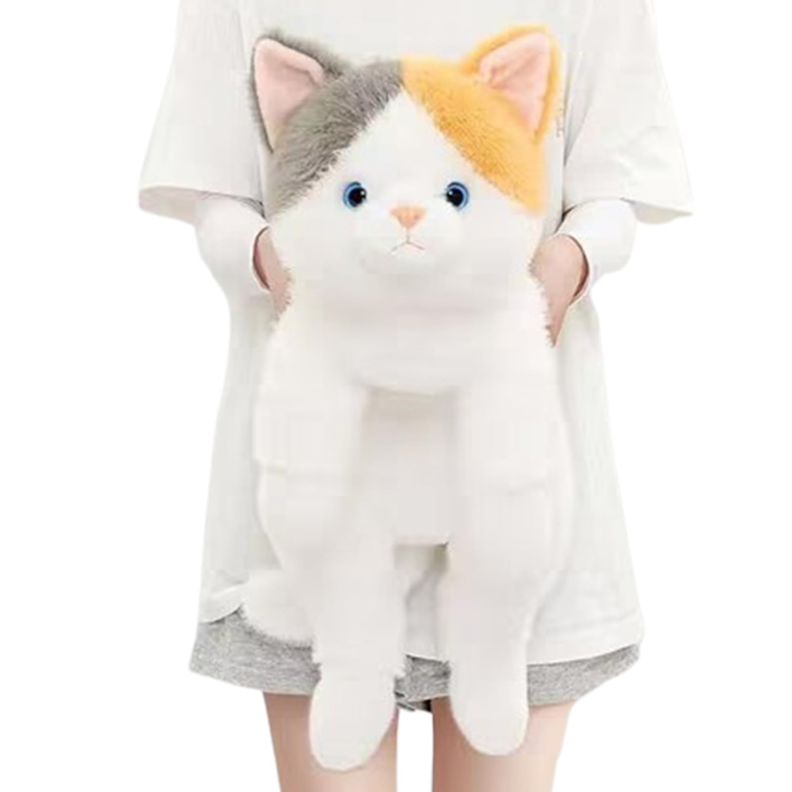 JORCEDI Plush Toy Orange Cat, 11.8/17.7/25.6in Lying-Cat, Simulation Plush Animal, Cute Kitten Doll, Hug Pillow Gift for Hug and Game (calico cat,25.59in)