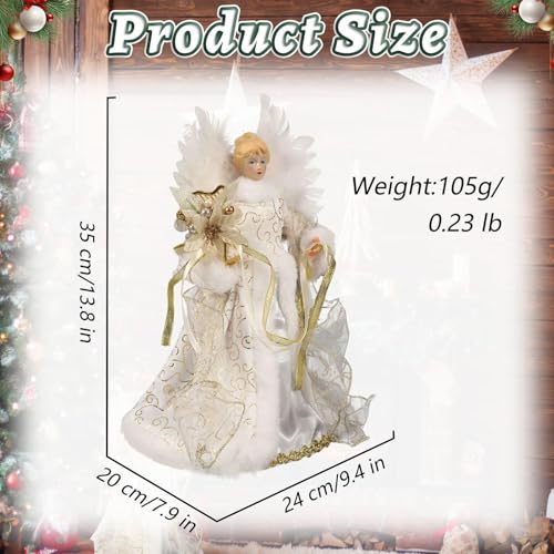 Árbol de Navidad copa de ángel elegante con alas de plumas blancas para interior 8