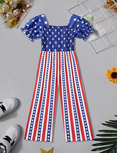 Agapeng 4Th Of July Toddler Girl Outfit Ruffle Short Sleeve Square Collar Romper American Flag Wide Leg Jumpsuit Girls 4Th Of July Outfit 7-8T #TOP6