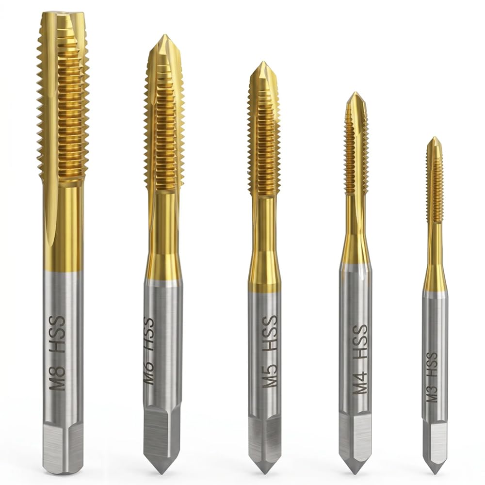 Maschi per Filettatura M3-M8 Titanio Rivestito HSS Strumenti per Maschiatura, 5 Pezzi