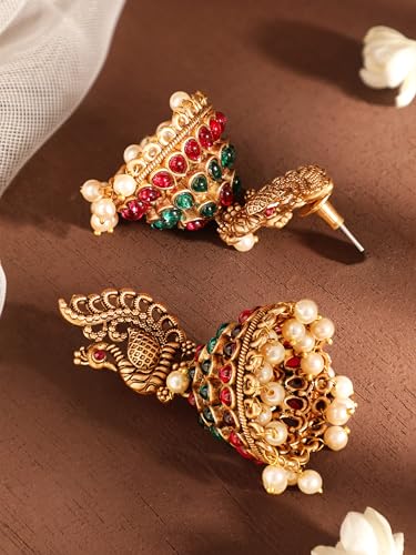 Image of Rubans Jhumka Earrings Gold Plated Stylish Traditional Trendy Jewellery Gift for Women & Girls