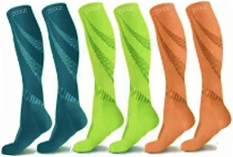 zuoge 6 Pairs Compression Socks Pack - Best Medical, Nursing, Travel & Flight Socks - Running & Fitness - 15-20mmHg
