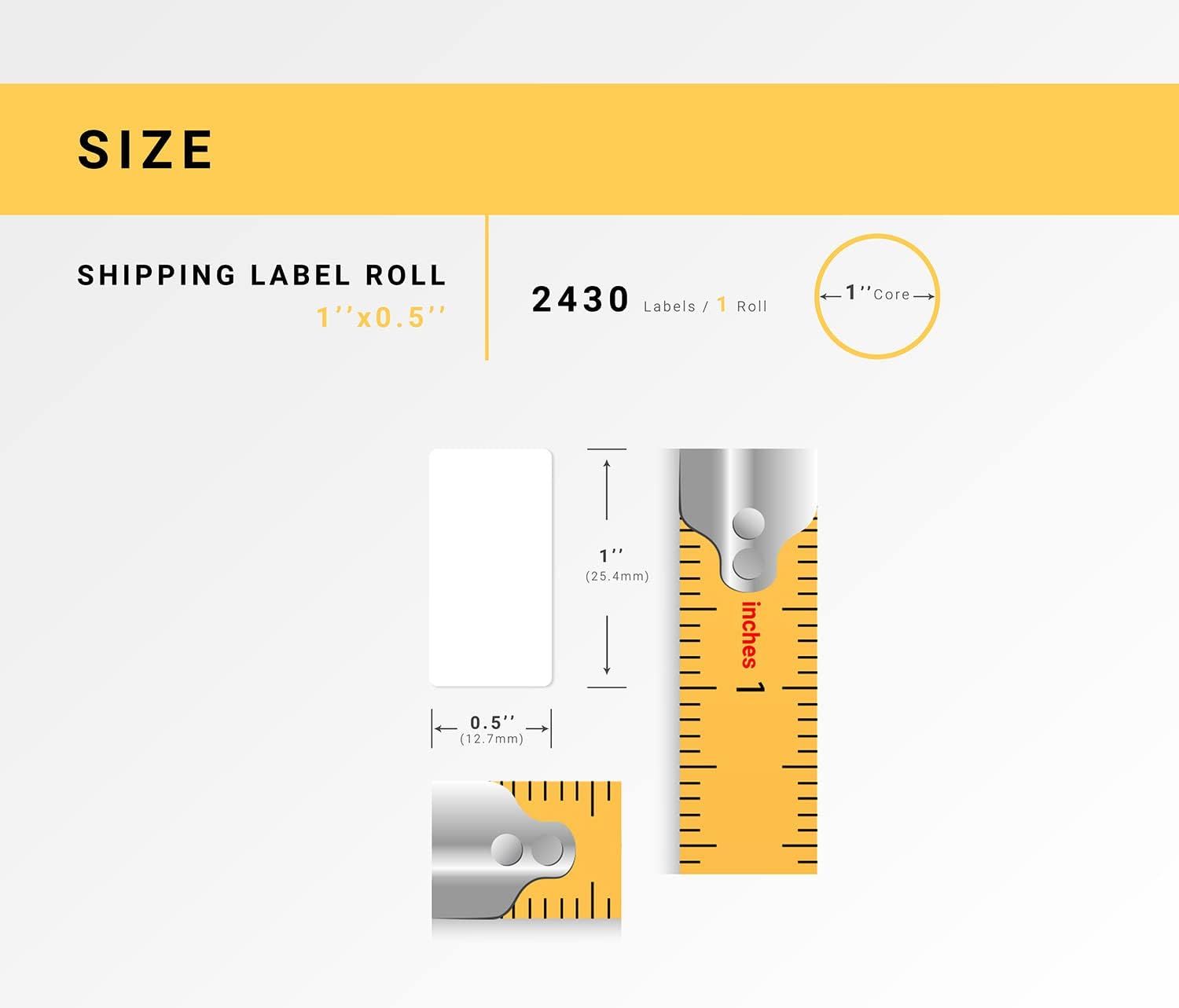 HOUSELABELS 1" x 0.5" Multipurpose Labels on 1" Core Compatible with Zebra and Rollo Printers, 44 Rolls / 2,430 Labels per Roll