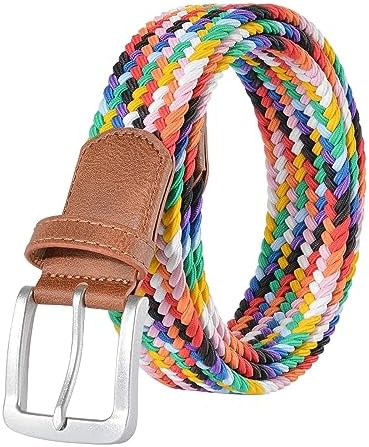 YWHCHI Elastic Braided Belt for Men & Women, Woven Stretch Design for Casual Pants Jeans Multicolor Fabric Weave Golf Belts (Candy Colors-cp007, XL(for fits Pant Size 40''-42''))