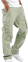 Vista 1 de WENKOMG1 Pantalones cargo de algodón para hombre, cintura elástica sólida, pierna recta, pantalones con cordón, pantalones ajustados para hombres