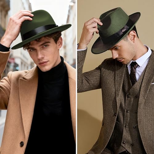 Image of BABEYOND 1920s Fedora Hat for Men Gatsby Wide Brim Fedora Hat Felt Panama Cap with Band for Women Men