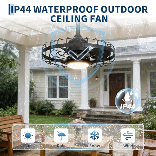 Garvee 20" Outdoor Ceiling Fan with Lights, Plug in Caged Ceiling Fan with Remote Control Smart App, IP44 Waterproof Gazebo Fans with 6 Speed Reversible, Timer, 3CCT for Outdoor Patio Porch, Black by Garvee - Used condition - Image 3