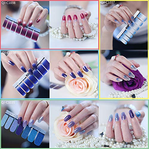 Full Nail Stickers 14 Sheets, Glitter Gradient Color Full Wraps Polish Strips, Nail Art Decals, Self-Adhesive Nail Art Sets For Women Girls. #TOP4