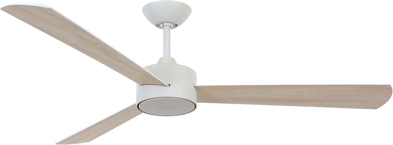 Lucci Air Climate III ceiling fan in white with light wood-colored blades.