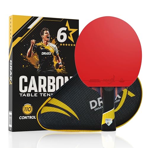 DRAXX SPORTS Racchette da ping pong Carbon Series | Intermedio - avanzato | Principiante e professionista | Custodia protettiva rinforzata | Allenamento e competizione (6 stelles)