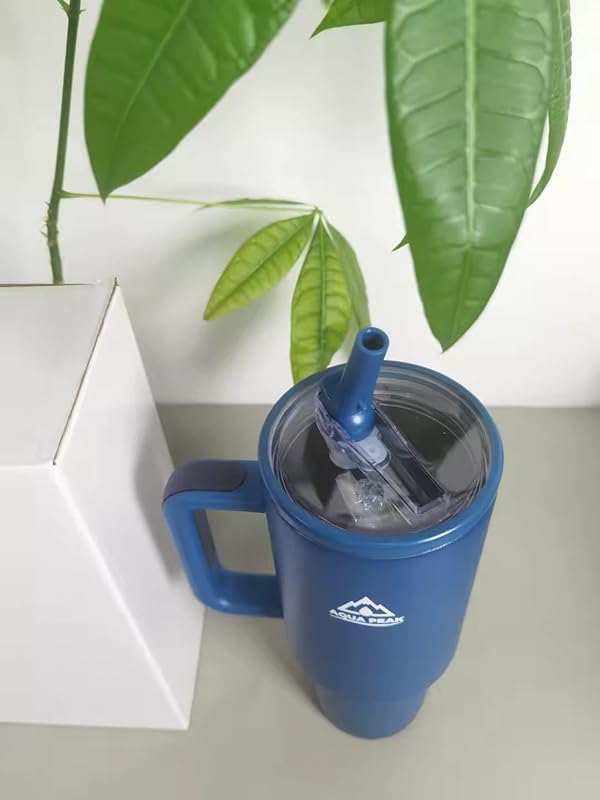 Aqua Peak 40 oz Tumbler with Handle and Straw - 100% Leakproof Insulated Water Bottle - Vacuum Stainless Steel Travel Mug, Cup Holder Friendly, Dishwasher Safe - Ideal Gift for Men & Women Blue by AQUA PEAK - Image 4