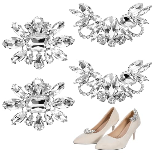 Ymapinc 4 Pcs Rhinestone Shoe Clips for Women Dress Shoes, Bridal Shoe Decoration Charms, Decorative Shoes Jewelry, Flats & Dress Rhinestones Sparkling Accessories with Rhinestone Embellishments