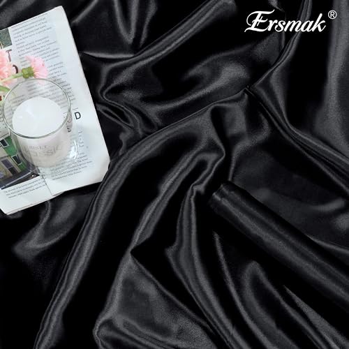 Luxurious Black Satin Charmeuse Fabric by the Yard - 60" Wide Soft and Shiny Polyester for DIY Crafts, Weddings, and Sewing Projects 3 Luxurious Black Satin Charmeuse Fabric by the Yard - 60" Wide Soft and Shiny Polyester for DIY Crafts, Weddings, and Sewing Projects - Image 2