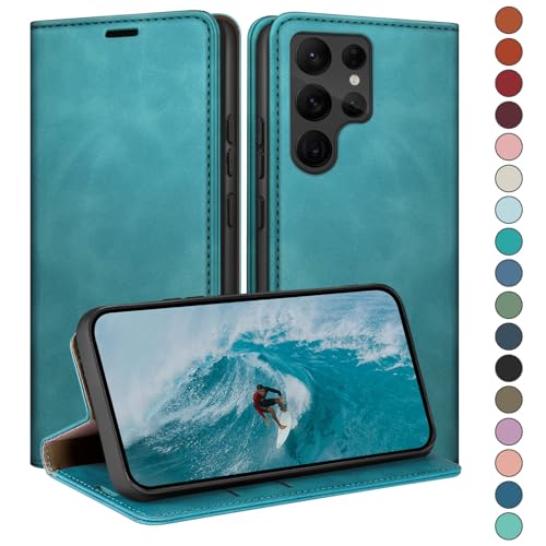Étui à Rabat en Cuir de Premium Samsung Galaxy S23 Ultra Vert d'eau