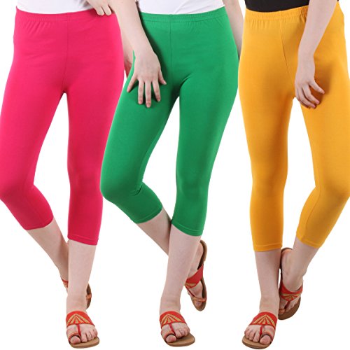 Image of DIAZ Women's Super Combed Cotton Elastane Stretch Slim Fit Printed Capri -Pack of 3