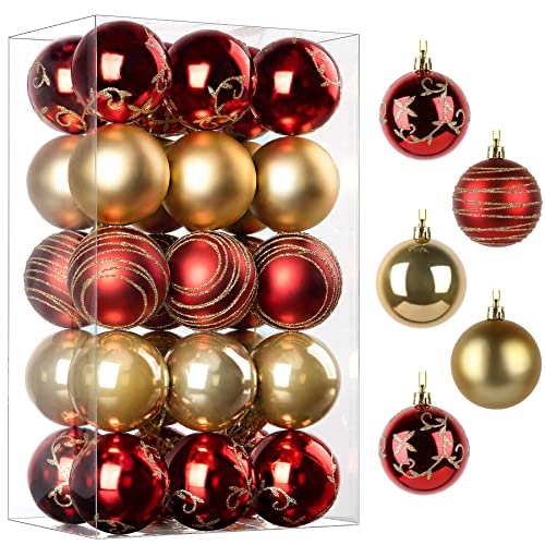 Hengsong 102-teiliges Weihnachtskugel Set Rot Gold - Plastik Christbaumschmuck 3-6cm