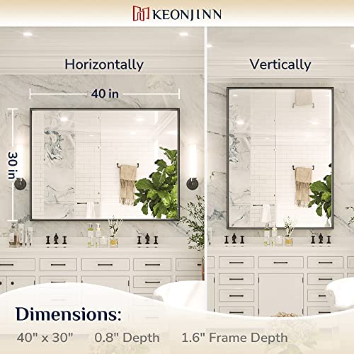 Keonjinn Black Framed Mirror For Bathroom 40 X 30 Inch Rectangular Wall Mirror For Bathroom Metal Frame Farmhouse Black Mirror Large Decorative Square Corner Rectangle Mirror(Horizontal/Vertical) #TOP5