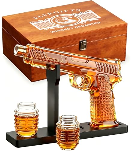 Gifts for Men Dad, Whiskey Decanter Sets Gifts for Men Dad, Gun Liquor Decanter Set with Shot Glass...