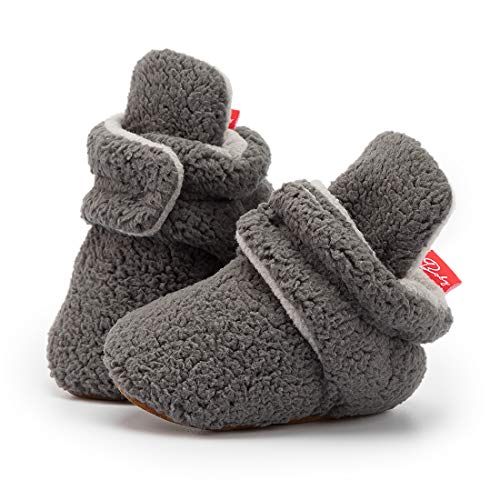 Image of Babelvit Newborn Baby Boy Girl Soft Fleece Booties Stay On Infant Slippers Socks Shoe Non Skid Gripper Toddler First Walkers Winter Ankle Crib Shoes