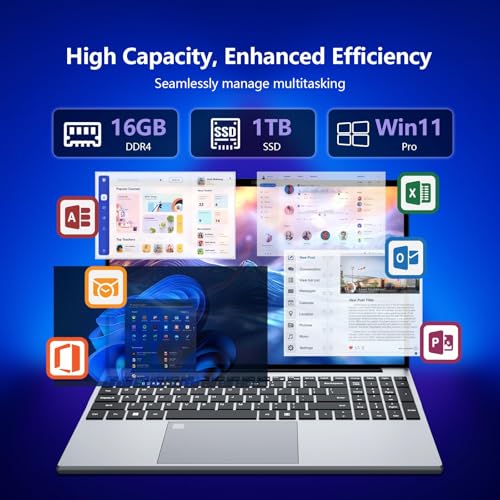 Image of 15.6 inch Gaming Laptop 2025, Laptop Computer with N95 Quad-Core up to 3.4GHz, 16GB DDR4 1TB SSD, Backlit Keyboard, Fingerprint Unlock, FHD 1920 * 1080, WiFi5, BT4.2, Win 11 Pro(Silver)