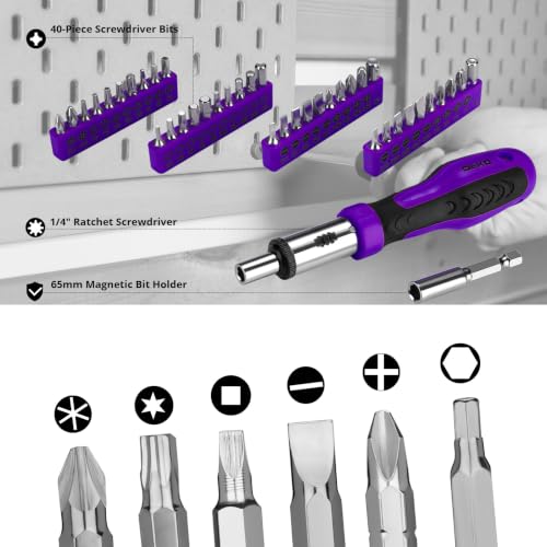 Image of DEKOPRO Tool Set: 228 Piece Home Tool Kit, Household Basic Repair Tool Set Comes with Storage ToolBox, Socket Wrench Set for Car, Hand Tool Box Set for Home - Purple