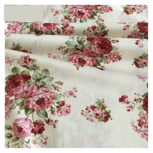 Satin de coton beige motif floral 160cm pour coudre des parures de lit faites main