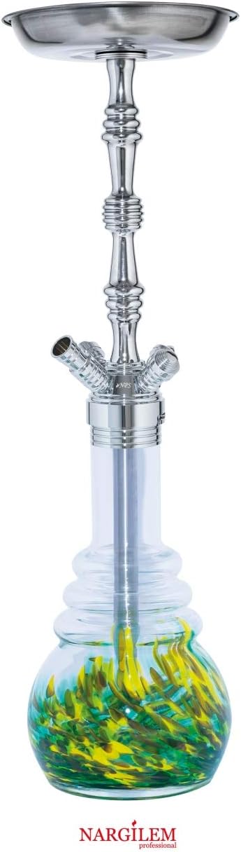 NARGILEM 537 Shisha Circle Chrome-Cachimba, diseño de Burbujas, Color Amarillo y Verde, Cristal, Metal