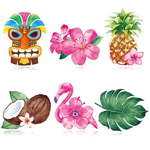 Hotop 60 Pcs Paper Placemats Disposable Hawaiian Luau Placemats Tiki Palm Leaf Pineapple Flamingo Coconut Hibiscus Shape Paper Place Mats Summer Tropical Luau Leaf Placemats, 6 Styles #TOP25