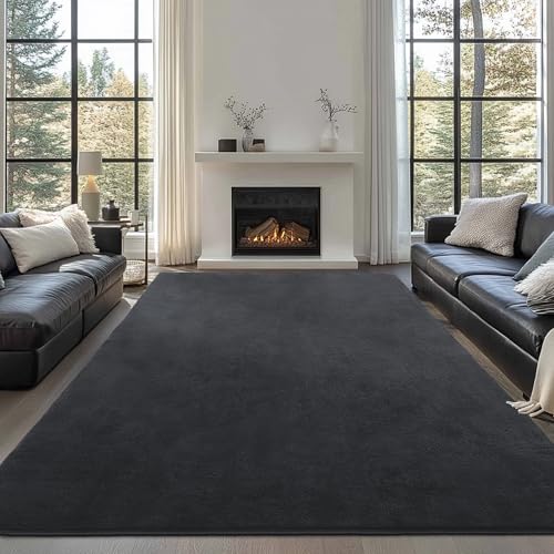 Image of Large Modern Area Rugs for Living Room Bedroom, 5x8 Feet Dark Grey Ultra Soft Thickened Memory-Foam Indoor Rug, Comfy Aesthetic Solid Minimalist Carpets for Girls Boys Nursery Dorm Home Decor