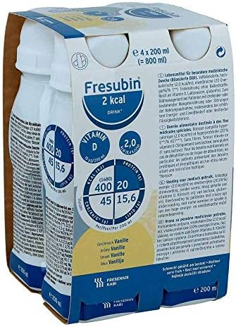 Fresenius Kabi FRESUBIN 2?KCAL Drink Vanilla Water Bottle, 200?ML, 1er Pack (1?x 2.75?kg x 4)