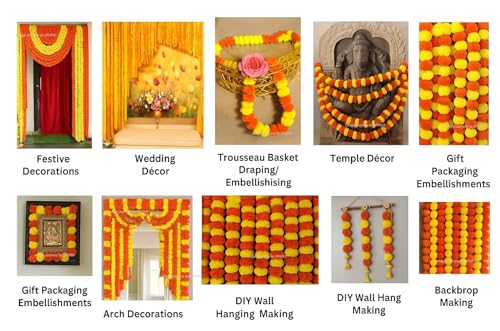 Image of Sphinx Artificial Marigold Fluffy Flowers Garlands for Decoration, 5 Pieces