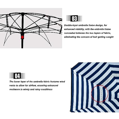 MRTLLOA 40/49/56 Inch Oversize Windproof Inverted Reverse Upside Down Umbrella, Golf Size Rain Umbrella, Double Layer, C-Shaped Handle for Men, Women and Kids(Blue Strip, 56 Inch) - Thumbnail 5