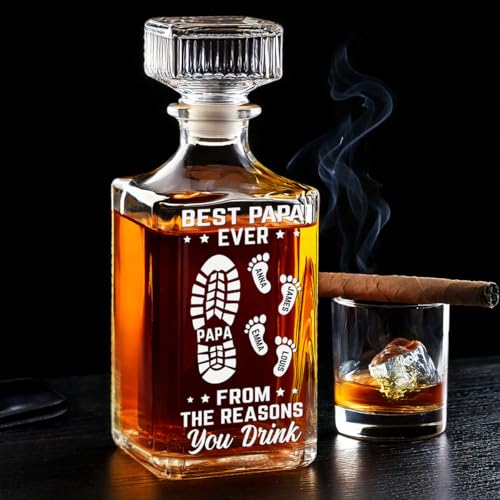 DOPTIKA Best Papa Ever Gifts, Personalized Decanter Whiskey Bottle, Liquor Decanter Father's Day Birthday Gifts For Dad Papa, Gift For Groom Husband Man, To Dad From The Reasons You Drink Glass