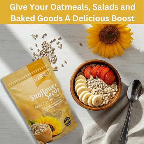 Image of Purevitr Sunflower Seeds | 400g | Raw Sunflower Seeds for Eating | Protein-Rich, High in Vitamin E, Fiber & Antioxidants | Healthy Snacks | No Preservatives (Pack of 1)
