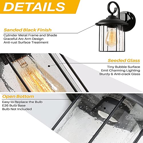 Uolfin Black Farmhouse Outdoor Wall Light, Exterior Waterproof Wall Lantern Sconces With Seeded Glass Shade, Anti-Rust Porch Light Fixtures For Patio, Yard, Garage, Front Door #TOP7