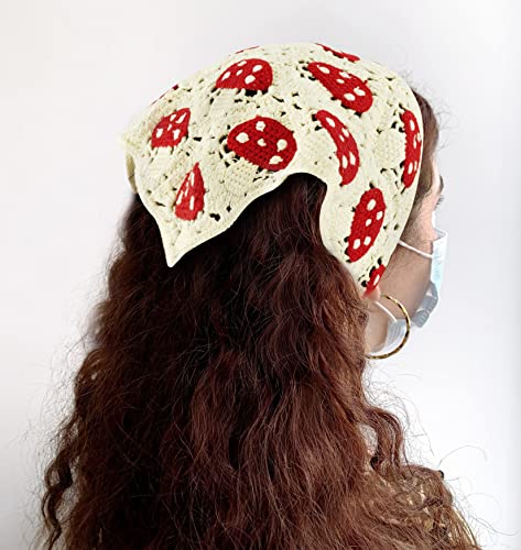 Gerinly Fashion Green Crochet Hair Scarf With Daisy Pattern Cute Mushroom Knitted Triangle Turban Hippie Bandana #TOP1