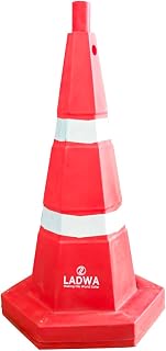 LADWA 750 mm, 1 Pc Heavy Duty Heavy Base Road Traffic Cone, Non Topple, No Fly Cone with Chain Ring, Two Night Visible Ref... Price In India