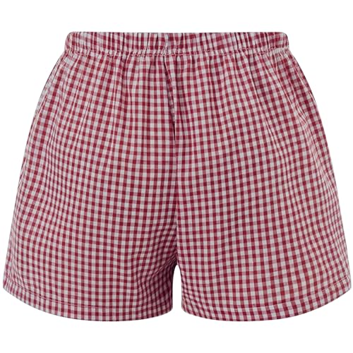 Image of Womens Y2k Plaid Shorts Women Cute Lounge Pajama Sleep Comfy & Casual Gingham PJ Boxer Shorts