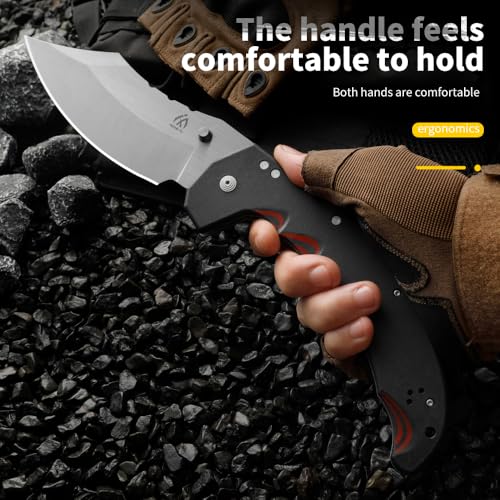 HUANG FU Outdoor Knife, Survival Knife, Folding Knife, Nylon Fiberglass Handle, Suitable for Outdoor Activities, Hiking and Hiking, Men's Gift (grey)