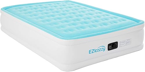 EZKozzy Colchón de aire con bomba incorporada, cama inflable individual, resistente a pinchazos con parte superior flocada impermeable, para el