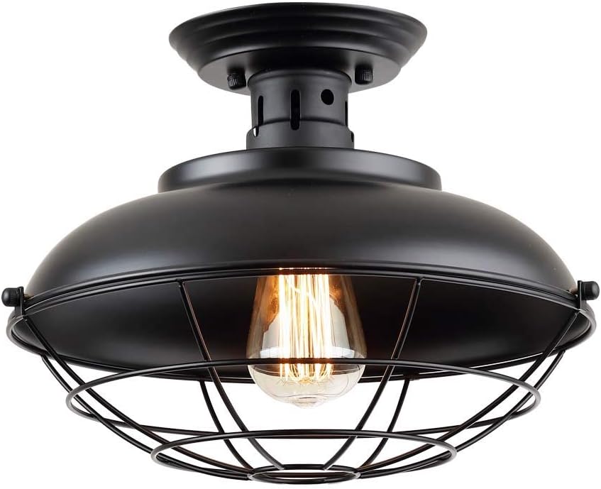 Industrial Flush Mount Ceiling Light, Upgrade Vintage Rustic Metal Cage