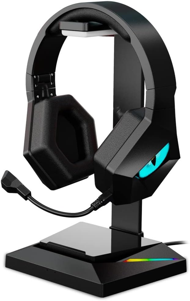 viby gaming headphone stand wired headset desk dual hanger base with phone holder 2 usb charger light