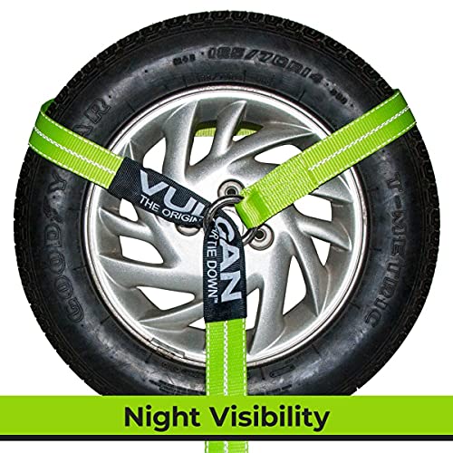 Vulcan Car Tie Down With Snap Hooks - Lasso Style - 2 Inch X 96 Inch - 4 Pack - High-Viz - 3,300 Pound Safe Working Load #TOP4