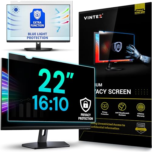 VINTEZ 22 Inch 16:10 Privacy Screen for Computer Monitor and Laptop - Anti Glare Protector Film Blue Light Filter Eye Protection - Computer Screen Privacy Shield, [1 Pack]