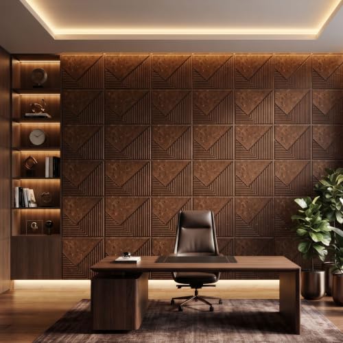 Image of Kayra Decor 3D PVC Wall Panels for Bedroom & Living Room | Plaina Design | Metallic Bronze Color | 19.7 x 19.7 Inch | Pack of 40 | 107.6 Sq Ft
