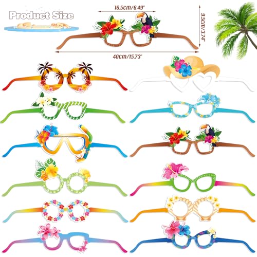 DPKOW Lunettes de Fête Hawaïennes en 24 Styles, Drôles Lunettes en Papier Hibiscus, Accessoires Photobooth Tropicaux Hawaïens pour Adultes et Enfants, Cotillons Fleurs Hawaïennes Costume Accessoires – vue 2