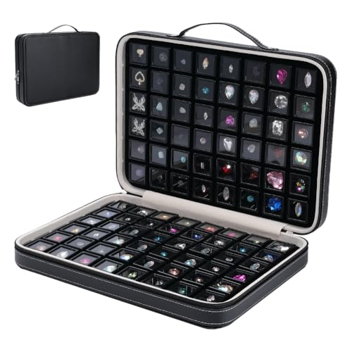 PH PandaHall 96pcs Boîte de Rangement pour Pierres Précieuses 2.9cm Présentoir à Diamants Boîte de Collection en Cuir Pots Noirs Organisateur de Bijoux avec Insert Mousse pour Perles Strass Cristaux